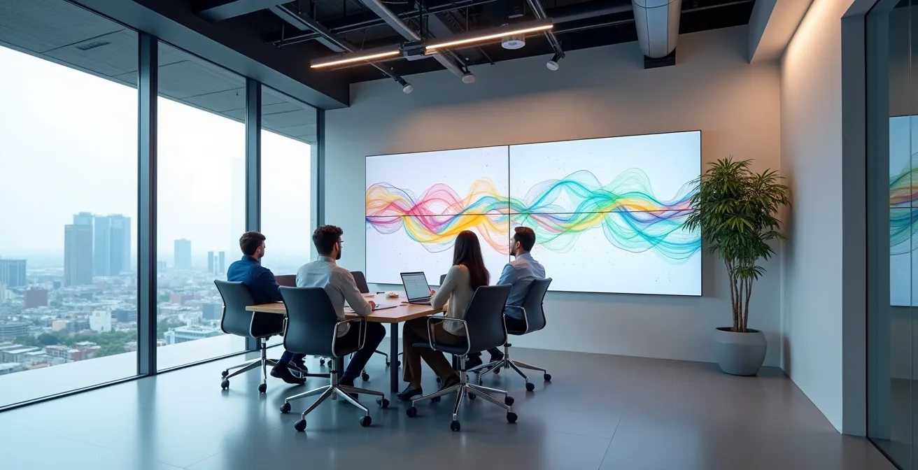 Espace de travail moderne avec tableaux de visualisation énergétique